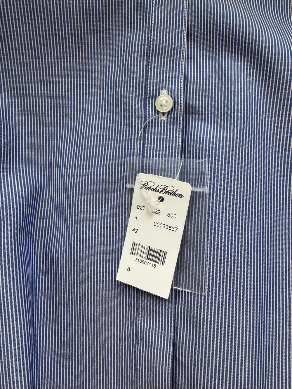 Brooks Brothers Cotton Blue Pinstripe Button-Down Shirt w/ White Contrast Collar - Picture 4 of 8